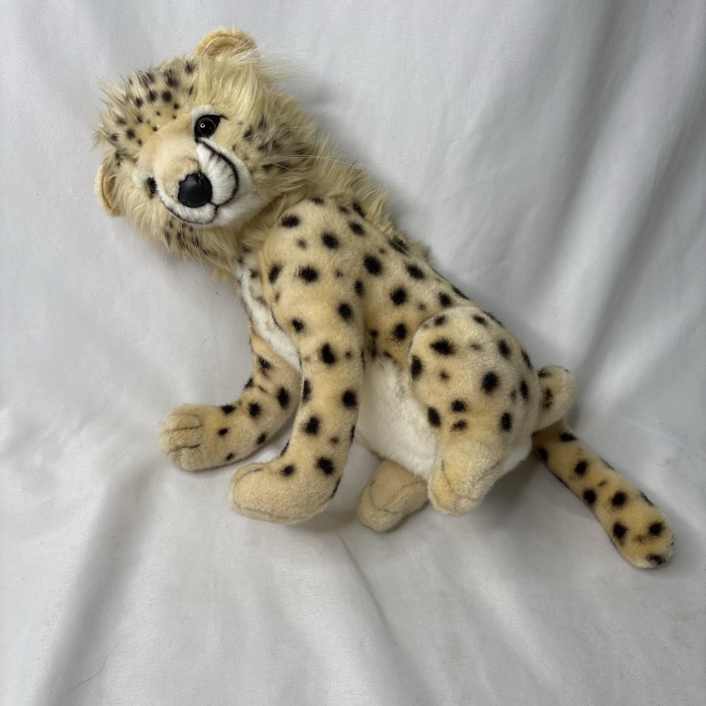 Hansa Sitting Cheetah Cub Plush Stuffed Animal Toy Beige/Black 13" No Hang Tag